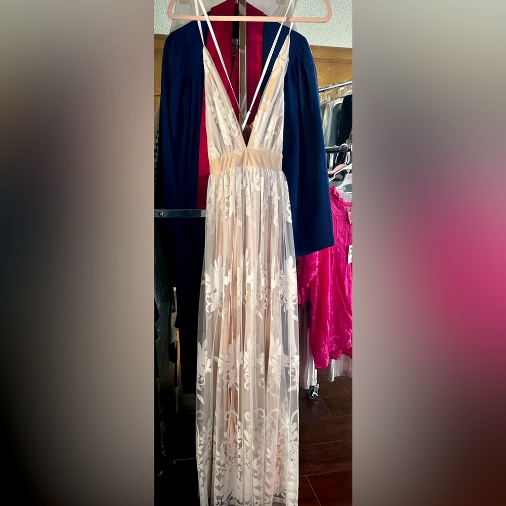 Beige flower long dress